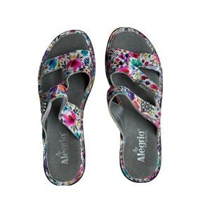 Alegria Loti Blooms Floral Wedge Slide Sandal Hook Loop Closure EU 40 Sz 9.5 10